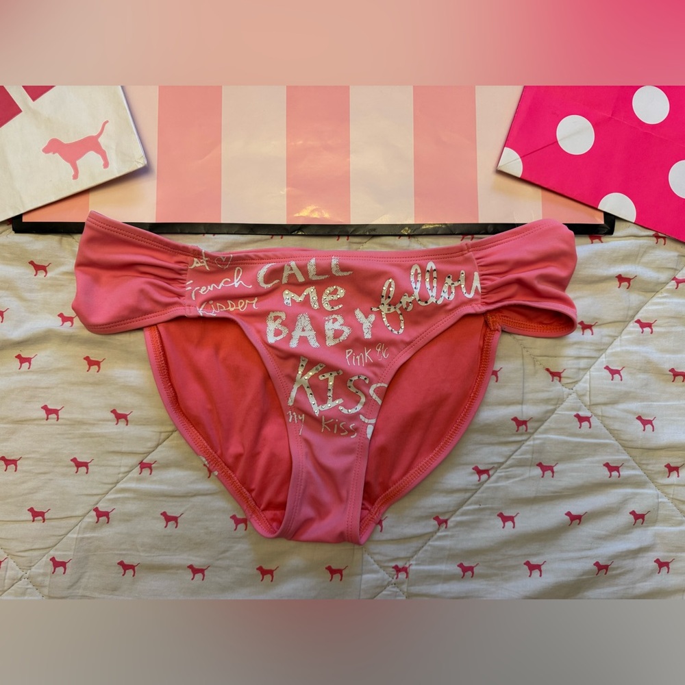 VS PINK VINTAGE Y2K BIKINI SWIMSUIT “CALL ME BABY” KISS LOVE 1986 BLING RARE M/L - Picture 6 of 11